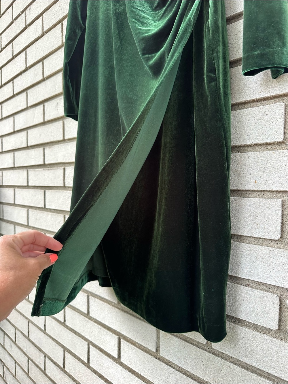 Lauren Ralph Lauren Green Stretch Velvet Surplice Ruched Long Sleeve Dress 10 - Picture 6 of 9